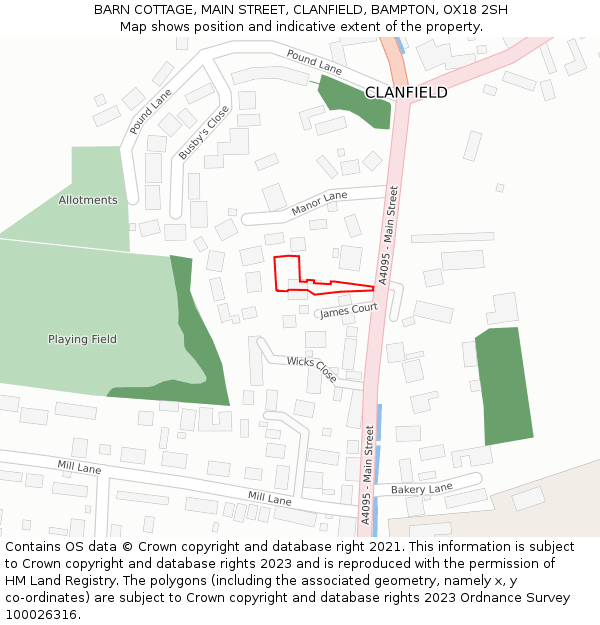 BARN COTTAGE, MAIN STREET, CLANFIELD, BAMPTON, OX18 2SH: Location map and indicative extent of plot