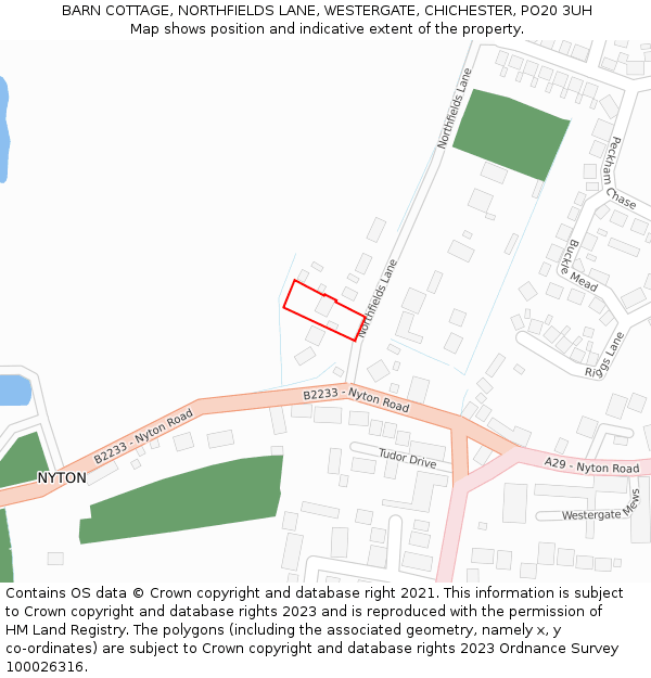 BARN COTTAGE, NORTHFIELDS LANE, WESTERGATE, CHICHESTER, PO20 3UH: Location map and indicative extent of plot