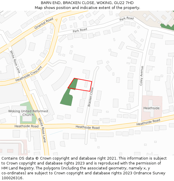 BARN END, BRACKEN CLOSE, WOKING, GU22 7HD: Location map and indicative extent of plot