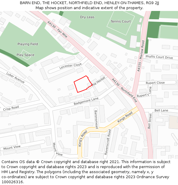 BARN END, THE HOCKET, NORTHFIELD END, HENLEY-ON-THAMES, RG9 2JJ: Location map and indicative extent of plot