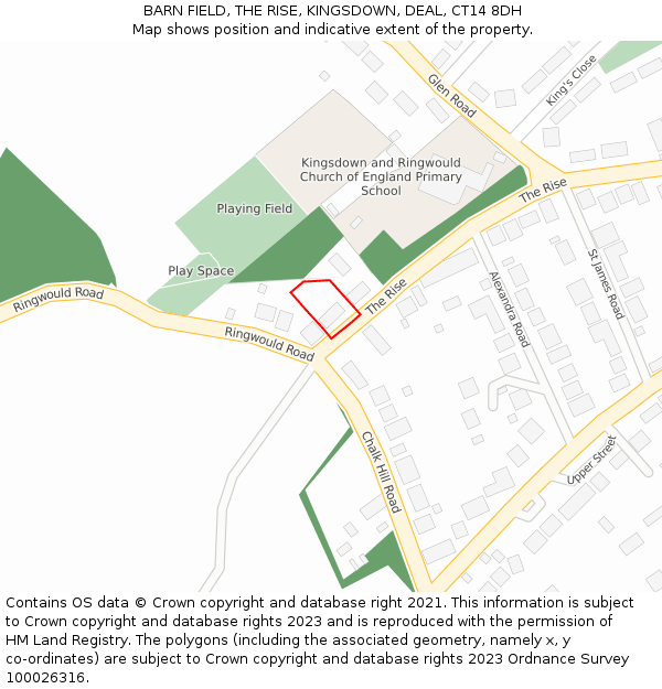 BARN FIELD, THE RISE, KINGSDOWN, DEAL, CT14 8DH: Location map and indicative extent of plot