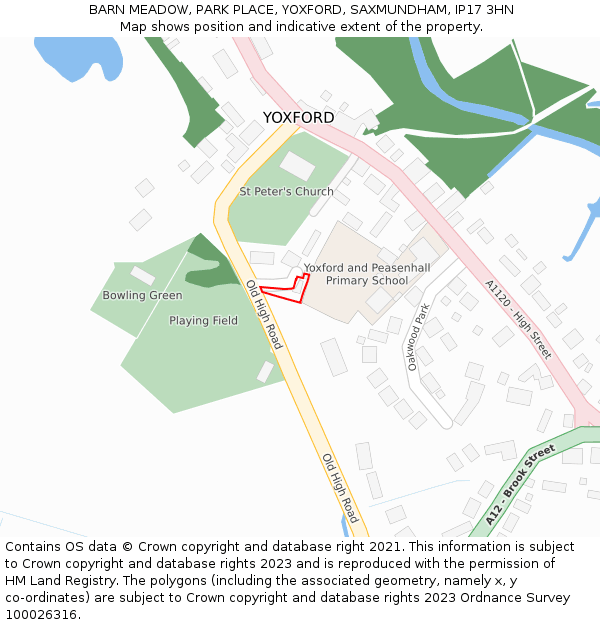 BARN MEADOW, PARK PLACE, YOXFORD, SAXMUNDHAM, IP17 3HN: Location map and indicative extent of plot