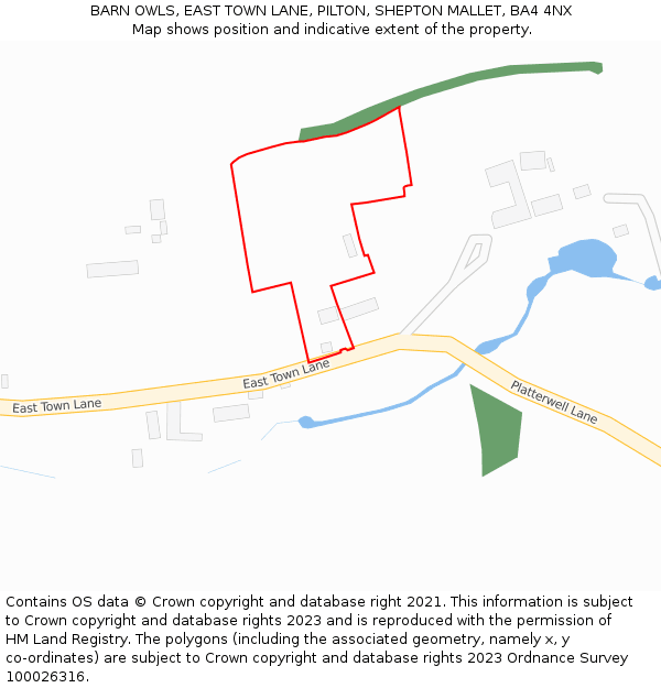 BARN OWLS, EAST TOWN LANE, PILTON, SHEPTON MALLET, BA4 4NX: Location map and indicative extent of plot