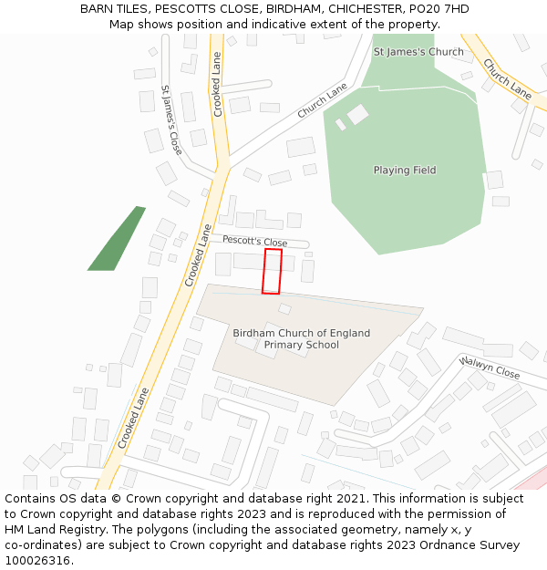 BARN TILES, PESCOTTS CLOSE, BIRDHAM, CHICHESTER, PO20 7HD: Location map and indicative extent of plot