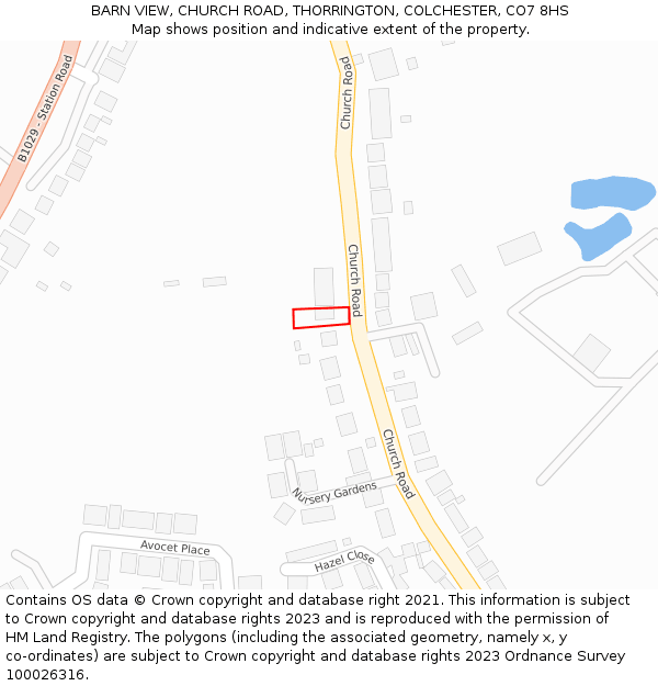 BARN VIEW, CHURCH ROAD, THORRINGTON, COLCHESTER, CO7 8HS: Location map and indicative extent of plot