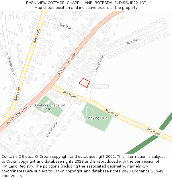 BARN VIEW COTTAGE, CHAPEL LANE, BOTESDALE, DISS, IP22 1DT: Location map and indicative extent of plot