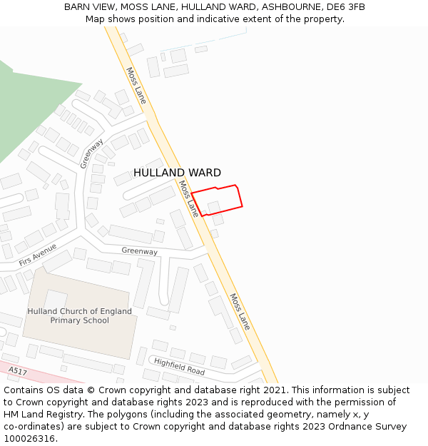 BARN VIEW, MOSS LANE, HULLAND WARD, ASHBOURNE, DE6 3FB: Location map and indicative extent of plot