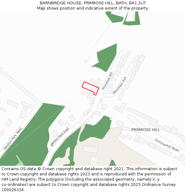 BARNBRIDGE HOUSE, PRIMROSE HILL, BATH, BA1 2UT: Location map and indicative extent of plot