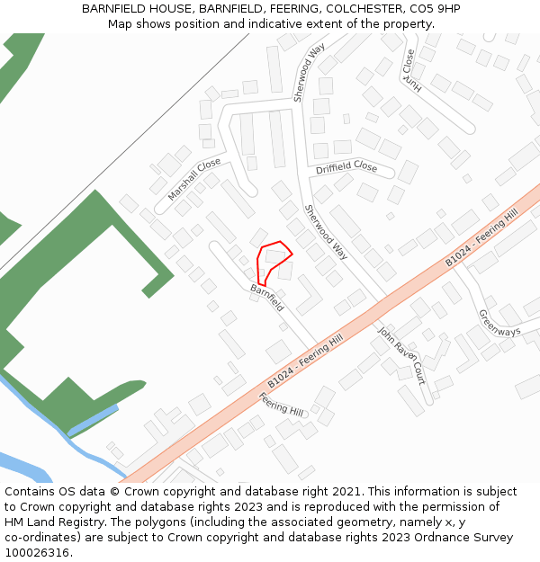 BARNFIELD HOUSE, BARNFIELD, FEERING, COLCHESTER, CO5 9HP: Location map and indicative extent of plot