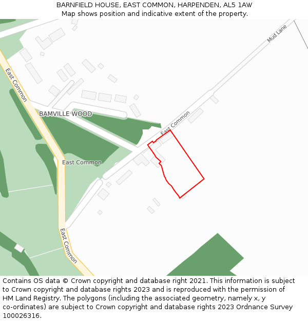 BARNFIELD HOUSE, EAST COMMON, HARPENDEN, AL5 1AW: Location map and indicative extent of plot