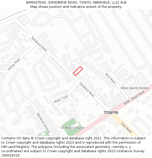 BARNSTEAD, SANDBANK ROAD, TOWYN, ABERGELE, LL22 9LB: Location map and indicative extent of plot