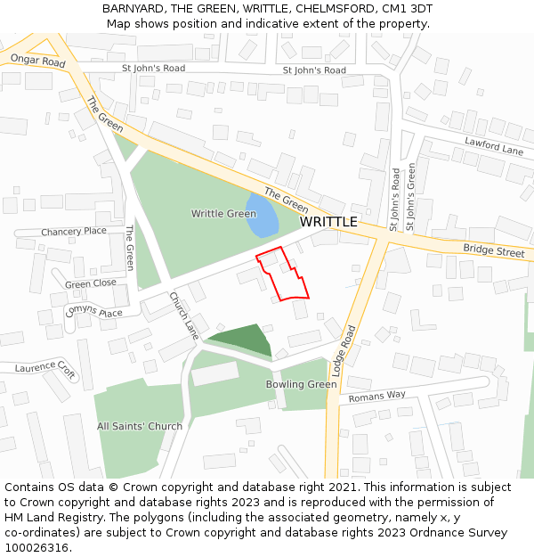 BARNYARD, THE GREEN, WRITTLE, CHELMSFORD, CM1 3DT: Location map and indicative extent of plot