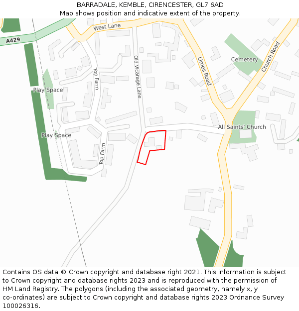 BARRADALE, KEMBLE, CIRENCESTER, GL7 6AD: Location map and indicative extent of plot