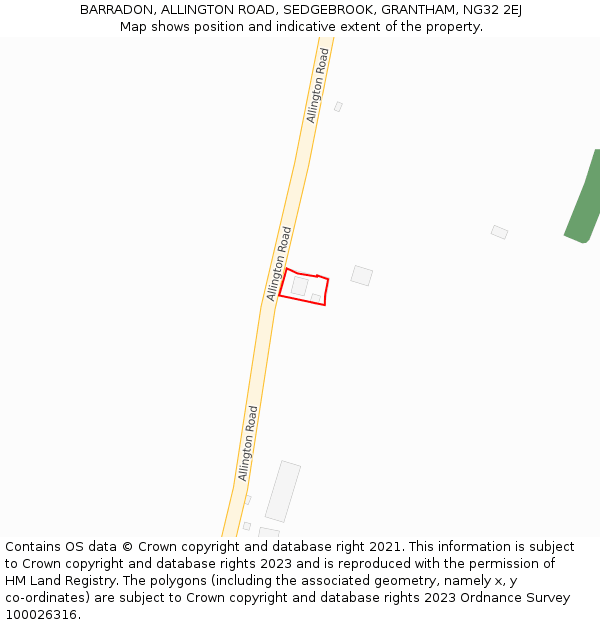 BARRADON, ALLINGTON ROAD, SEDGEBROOK, GRANTHAM, NG32 2EJ: Location map and indicative extent of plot