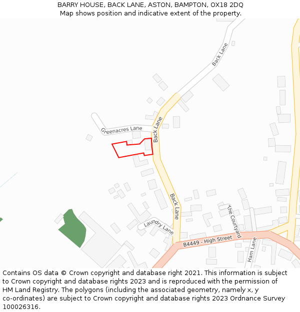 BARRY HOUSE, BACK LANE, ASTON, BAMPTON, OX18 2DQ: Location map and indicative extent of plot