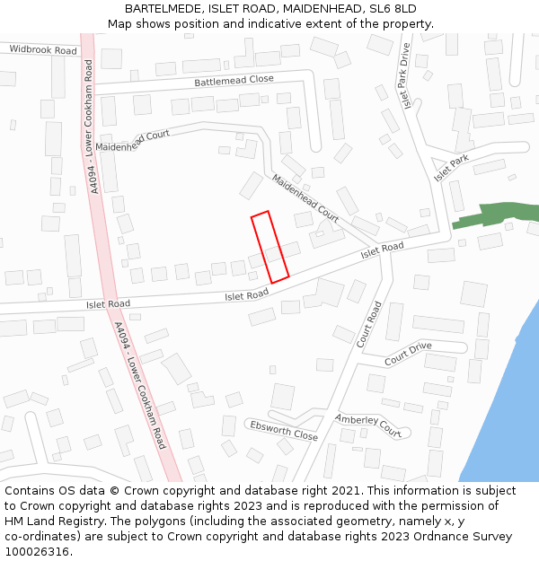 BARTELMEDE, ISLET ROAD, MAIDENHEAD, SL6 8LD: Location map and indicative extent of plot