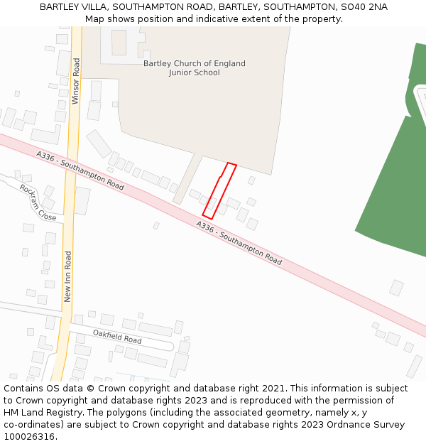 BARTLEY VILLA, SOUTHAMPTON ROAD, BARTLEY, SOUTHAMPTON, SO40 2NA: Location map and indicative extent of plot