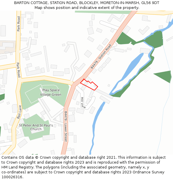 BARTON COTTAGE, STATION ROAD, BLOCKLEY, MORETON-IN-MARSH, GL56 9DT: Location map and indicative extent of plot