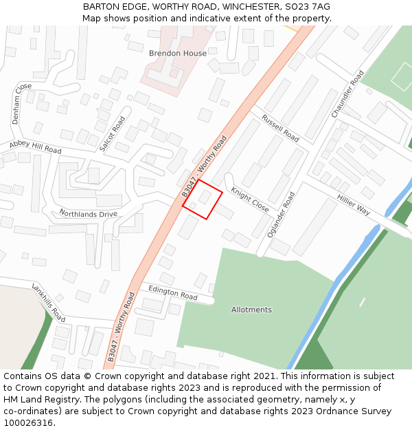 BARTON EDGE, WORTHY ROAD, WINCHESTER, SO23 7AG: Location map and indicative extent of plot