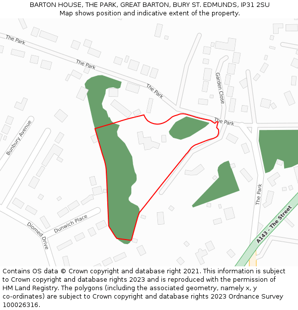 BARTON HOUSE, THE PARK, GREAT BARTON, BURY ST. EDMUNDS, IP31 2SU: Location map and indicative extent of plot