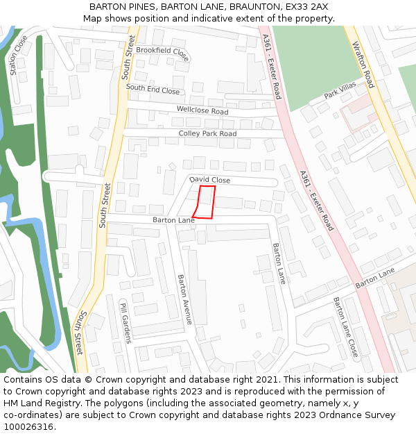 BARTON PINES, BARTON LANE, BRAUNTON, EX33 2AX: Location map and indicative extent of plot