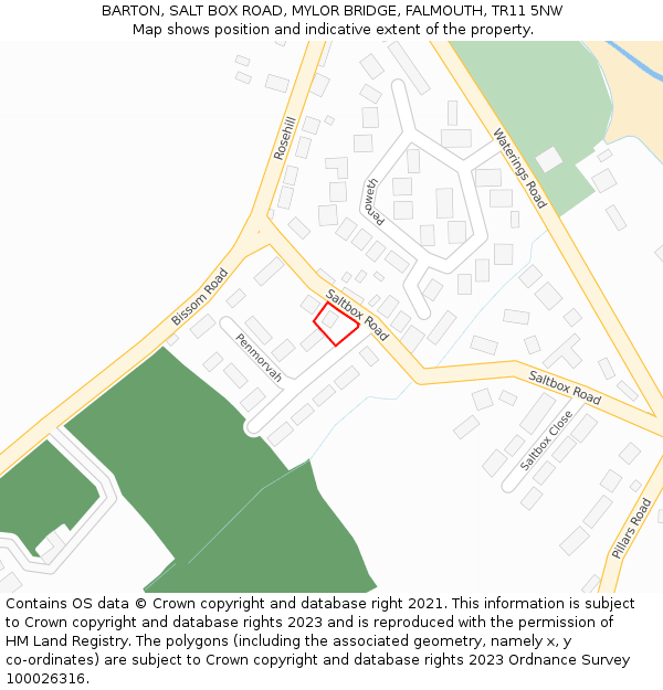 BARTON, SALT BOX ROAD, MYLOR BRIDGE, FALMOUTH, TR11 5NW: Location map and indicative extent of plot