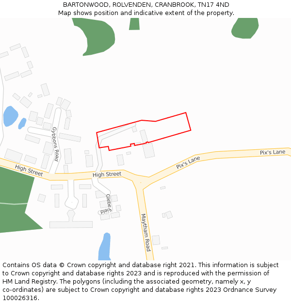 BARTONWOOD, ROLVENDEN, CRANBROOK, TN17 4ND: Location map and indicative extent of plot