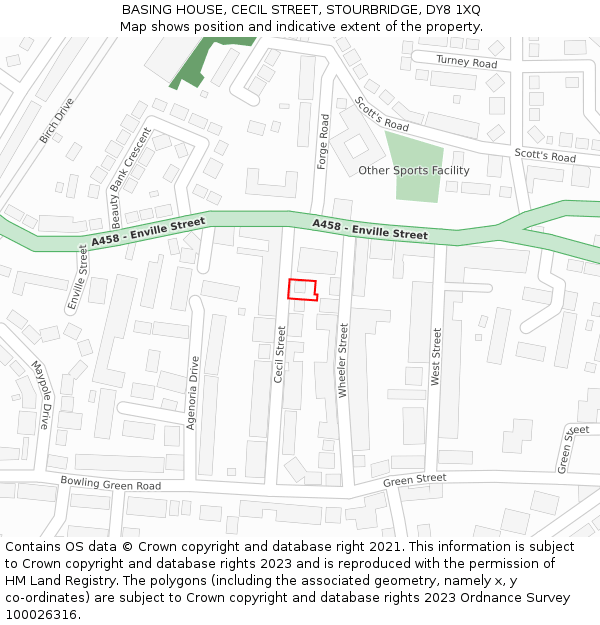 BASING HOUSE, CECIL STREET, STOURBRIDGE, DY8 1XQ: Location map and indicative extent of plot