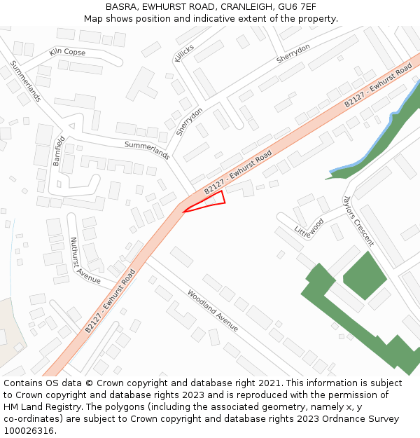 BASRA, EWHURST ROAD, CRANLEIGH, GU6 7EF: Location map and indicative extent of plot