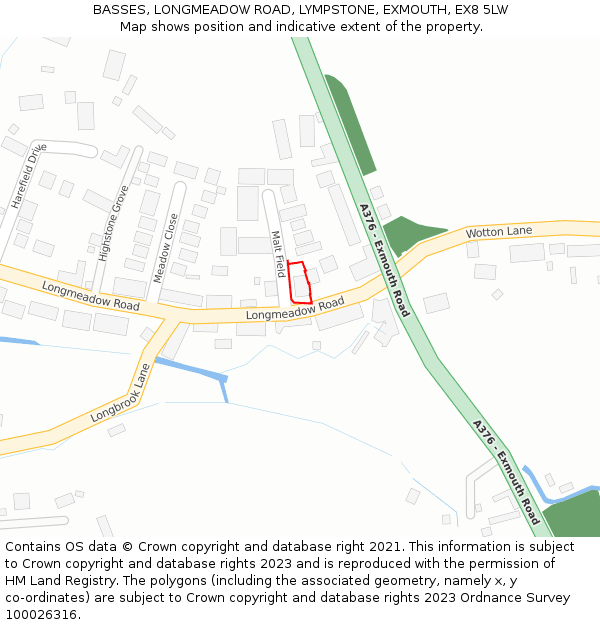 BASSES, LONGMEADOW ROAD, LYMPSTONE, EXMOUTH, EX8 5LW: Location map and indicative extent of plot