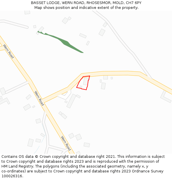 BASSET LODGE, WERN ROAD, RHOSESMOR, MOLD, CH7 6PY: Location map and indicative extent of plot