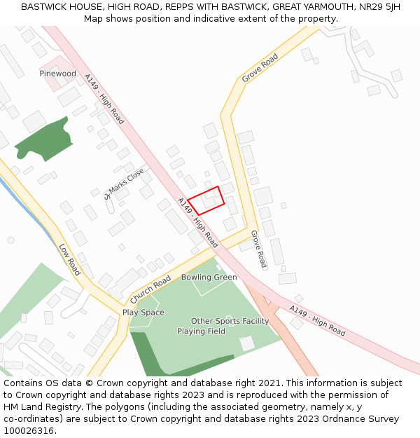 BASTWICK HOUSE, HIGH ROAD, REPPS WITH BASTWICK, GREAT YARMOUTH, NR29 5JH: Location map and indicative extent of plot