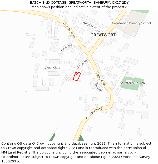 BATCH END COTTAGE, GREATWORTH, BANBURY, OX17 2DY: Location map and indicative extent of plot