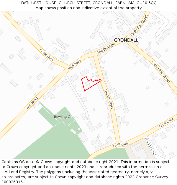 BATHURST HOUSE, CHURCH STREET, CRONDALL, FARNHAM, GU10 5QQ: Location map and indicative extent of plot