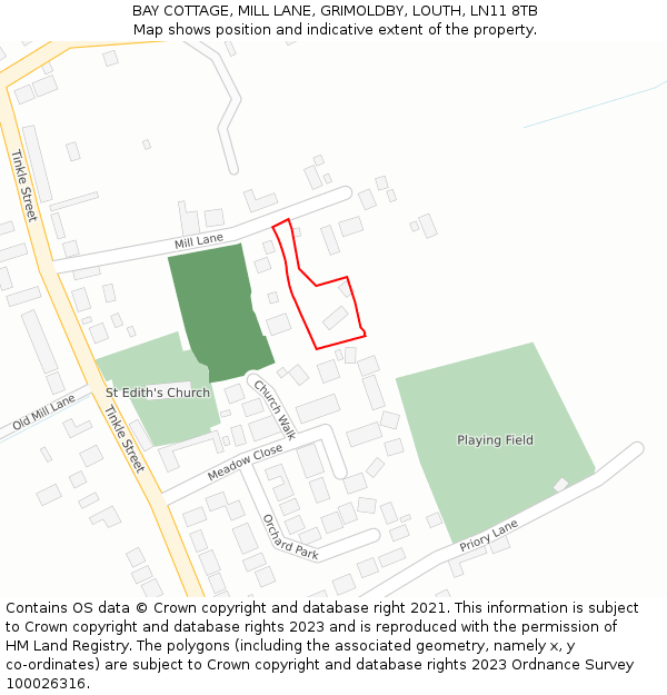 BAY COTTAGE, MILL LANE, GRIMOLDBY, LOUTH, LN11 8TB: Location map and indicative extent of plot