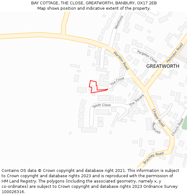 BAY COTTAGE, THE CLOSE, GREATWORTH, BANBURY, OX17 2EB: Location map and indicative extent of plot