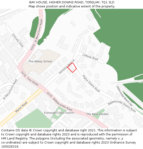 BAY HOUSE, HIGHER DOWNS ROAD, TORQUAY, TQ1 3LD: Location map and indicative extent of plot