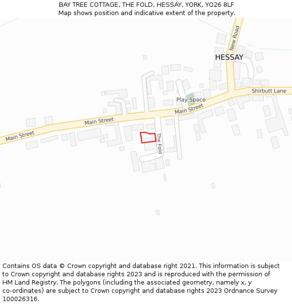 BAY TREE COTTAGE, THE FOLD, HESSAY, YORK, YO26 8LF: Location map and indicative extent of plot