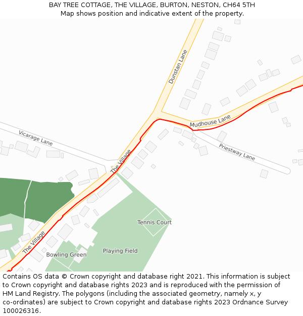 BAY TREE COTTAGE, THE VILLAGE, BURTON, NESTON, CH64 5TH: Location map and indicative extent of plot