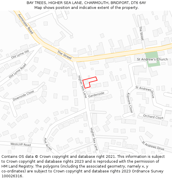 BAY TREES, HIGHER SEA LANE, CHARMOUTH, BRIDPORT, DT6 6AY: Location map and indicative extent of plot