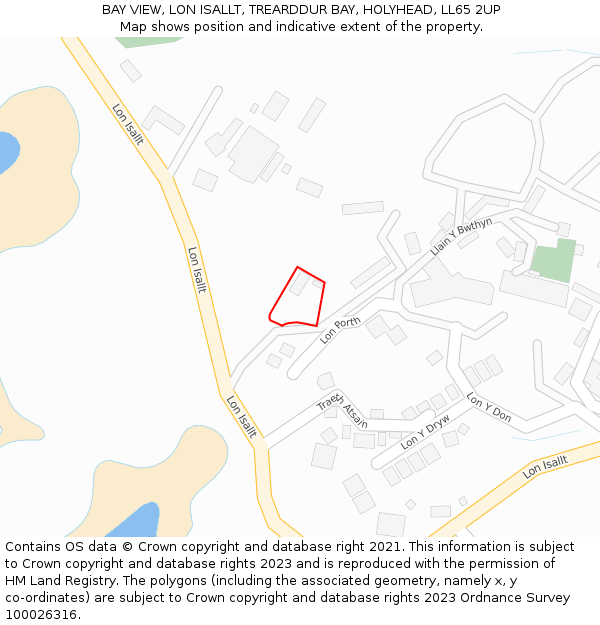 BAY VIEW, LON ISALLT, TREARDDUR BAY, HOLYHEAD, LL65 2UP: Location map and indicative extent of plot