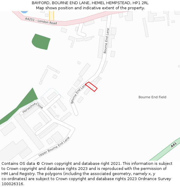BAYFORD, BOURNE END LANE, HEMEL HEMPSTEAD, HP1 2RL: Location map and indicative extent of plot