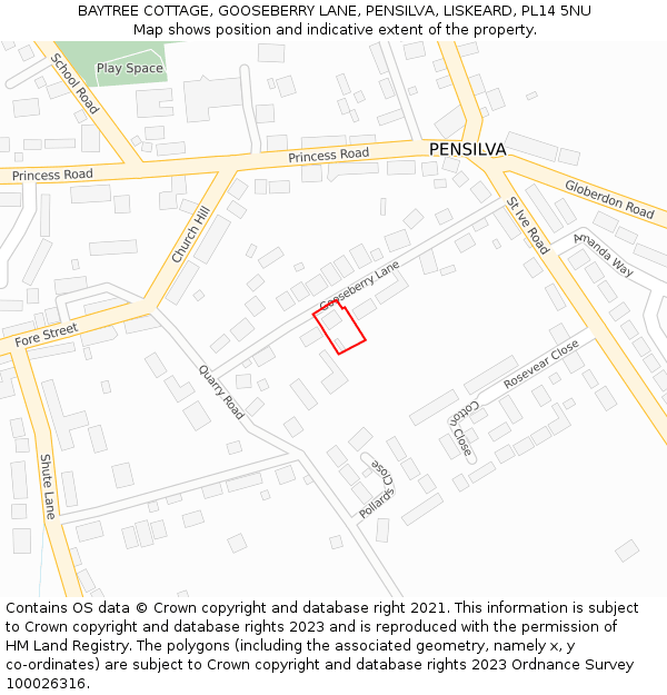 BAYTREE COTTAGE, GOOSEBERRY LANE, PENSILVA, LISKEARD, PL14 5NU: Location map and indicative extent of plot