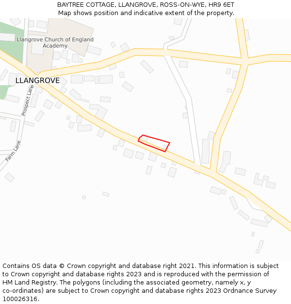 BAYTREE COTTAGE, LLANGROVE, ROSS-ON-WYE, HR9 6ET: Location map and indicative extent of plot