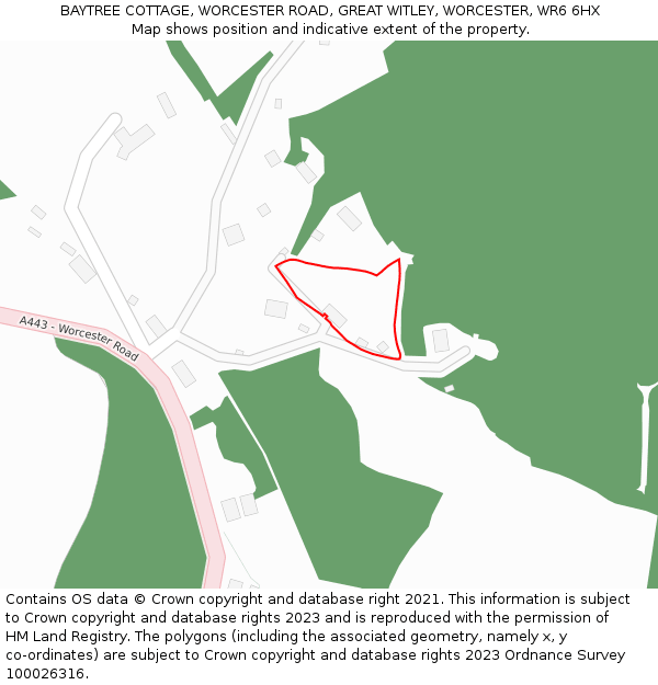 BAYTREE COTTAGE, WORCESTER ROAD, GREAT WITLEY, WORCESTER, WR6 6HX: Location map and indicative extent of plot