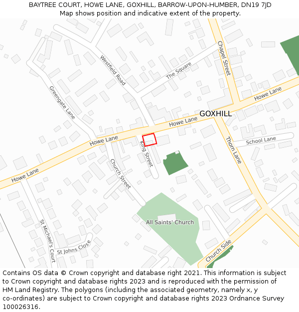 BAYTREE COURT, HOWE LANE, GOXHILL, BARROW-UPON-HUMBER, DN19 7JD: Location map and indicative extent of plot