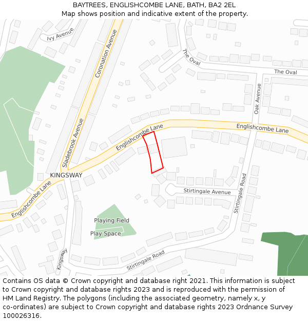 BAYTREES, ENGLISHCOMBE LANE, BATH, BA2 2EL: Location map and indicative extent of plot