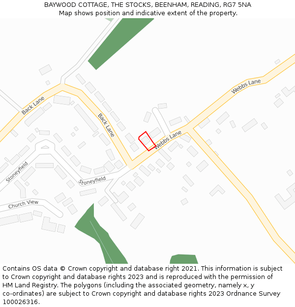 BAYWOOD COTTAGE, THE STOCKS, BEENHAM, READING, RG7 5NA: Location map and indicative extent of plot