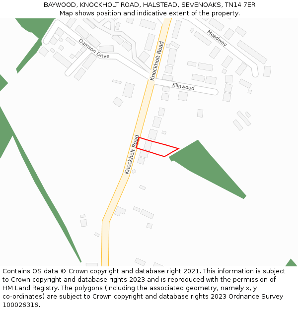 BAYWOOD, KNOCKHOLT ROAD, HALSTEAD, SEVENOAKS, TN14 7ER: Location map and indicative extent of plot