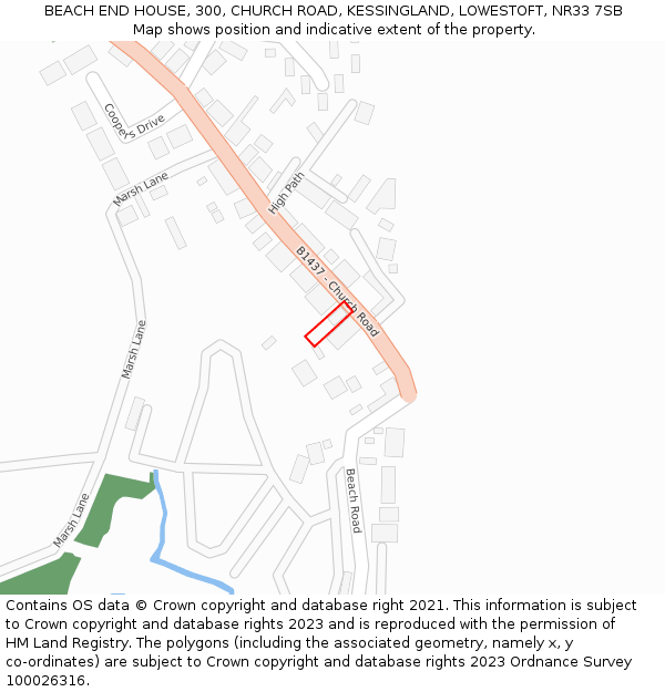 BEACH END HOUSE, 300, CHURCH ROAD, KESSINGLAND, LOWESTOFT, NR33 7SB: Location map and indicative extent of plot